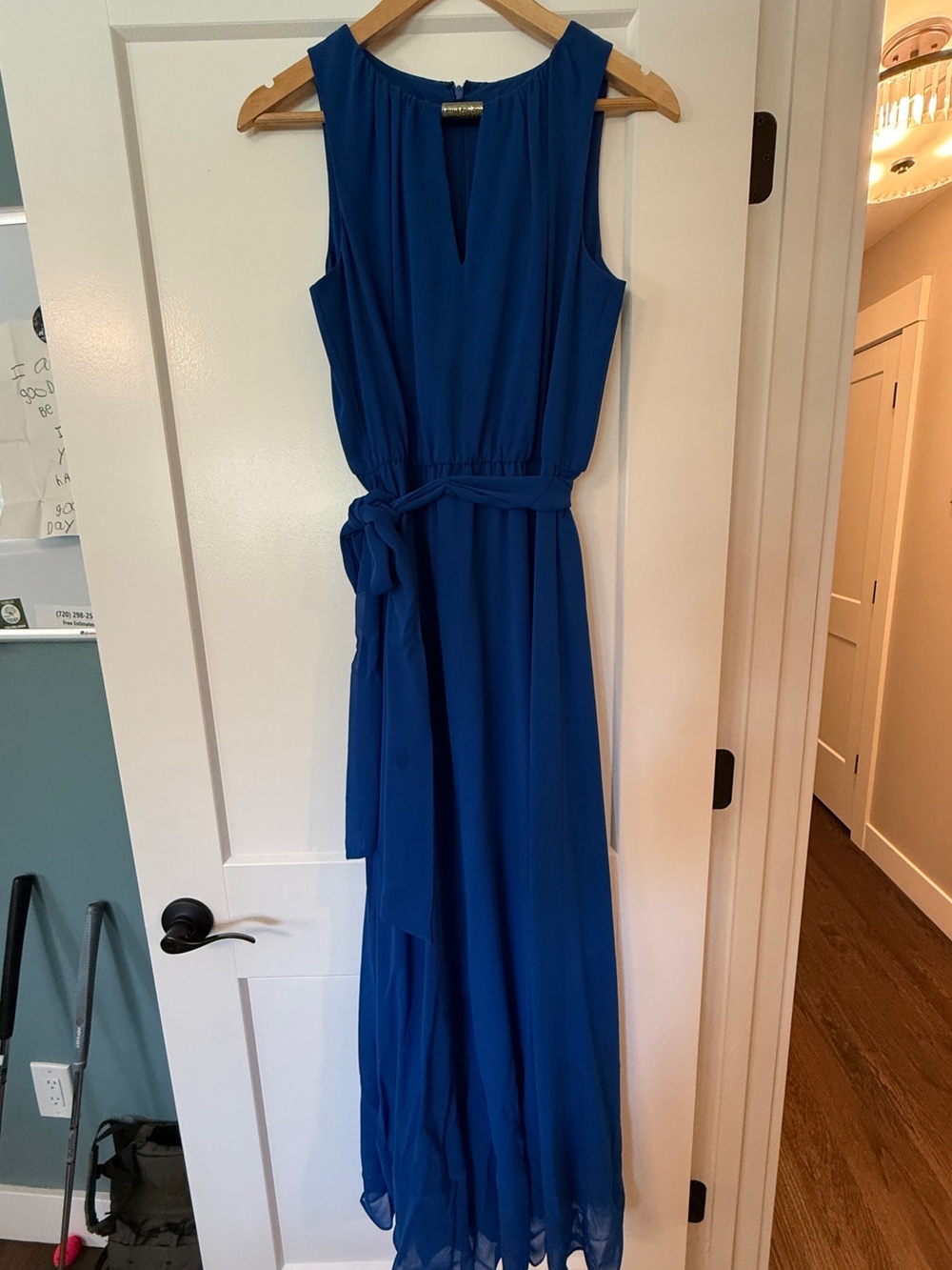 Vince Camuto Sleeveless Royal Blue Maxi Dress Tie Waist - size 4